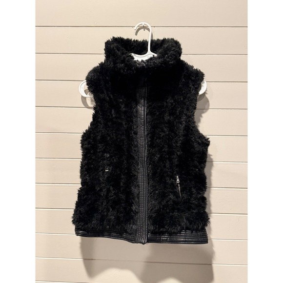 Zara Jackets & Blazers - Zara Trafaluc Black Faux Fur Moto Vest Faux Leather Trim Small